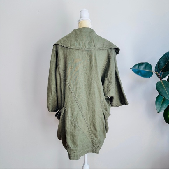 H&M double zipper linen baggy 3/4 sleeve Lagenlook parka - Picture 4 of 12